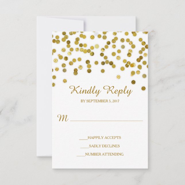 Faux Glitter Dourado Confetti Wedding RSVP (Frente)