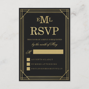 Faux Gold Foil Art Deco RSVP de Casamento