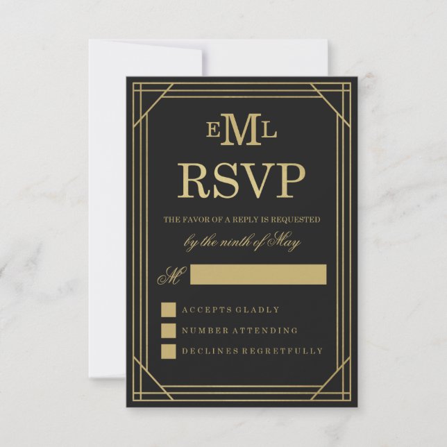 Faux Gold Foil Art Deco | RSVP de Casamento (Frente)