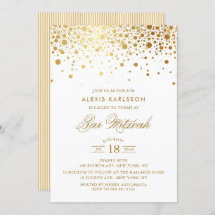 Faux Gold Foil Confetti Bar Mitzvah Convite