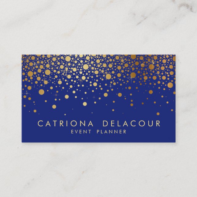 Faux Gold Foil Confetti Cartão de visita | Azul (Frente)