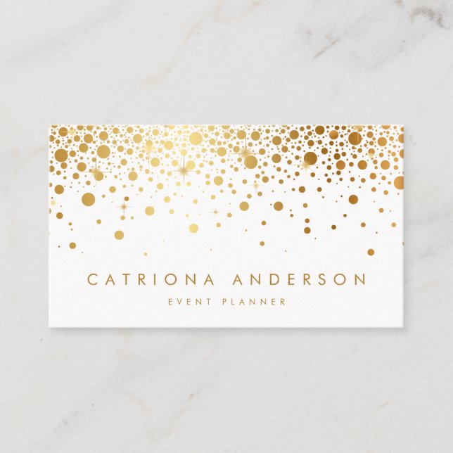 Faux Gold Foil Confetti Cartão de visita | Branco (Frente)