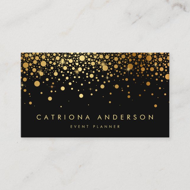 Faux Gold Foil Confetti Cartão de visita | Preto (Frente)