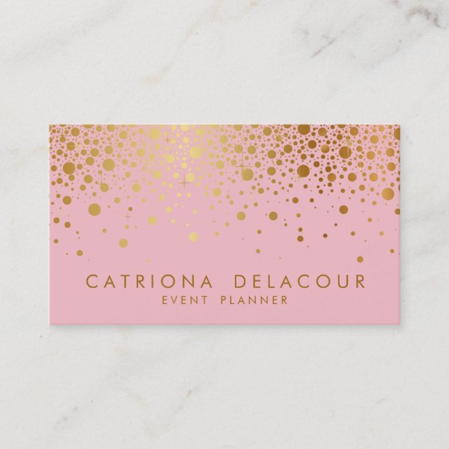 Faux Gold Foil Confetti Cartão de visita | Rosa (Frente)
