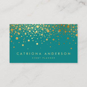 Faux Gold Foil Confetti Cartão de visita Teal