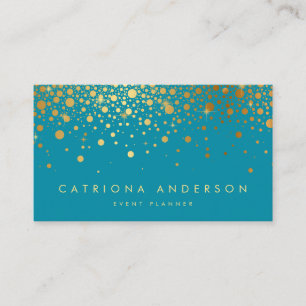 Faux Gold Foil Confetti Cartão de visita   Teal I