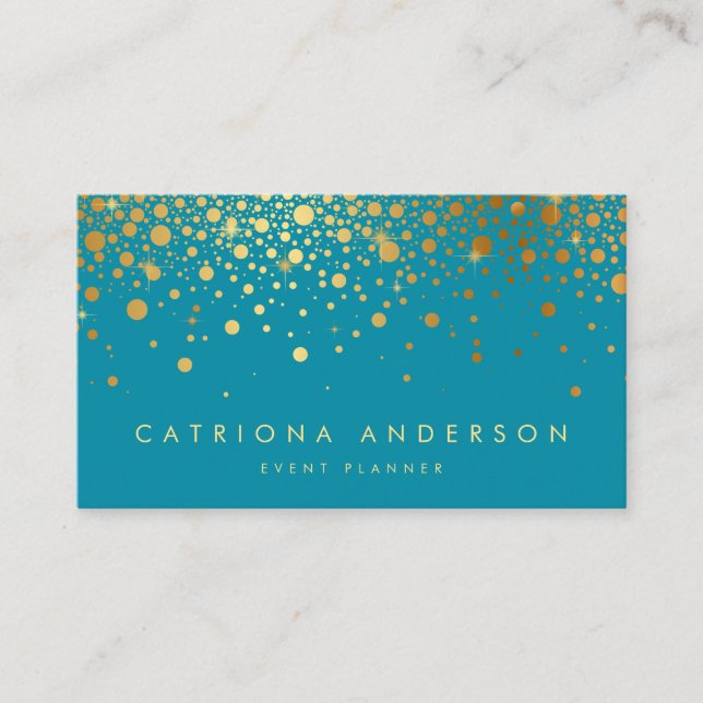 Faux Gold Foil Confetti Cartão de visita | Teal II (Frente)