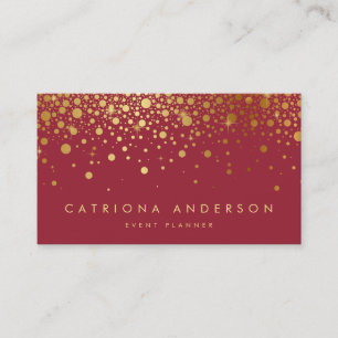Faux Gold Foil Confetti Cartão de visita   Vermelh