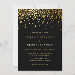 Faux Gold Foil Confetti Convite para Casamento Neg