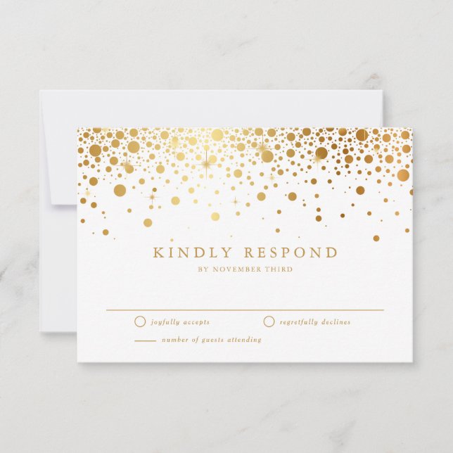 Faux Gold Foil Confetti Pontos de Casamento Cartão (Frente)