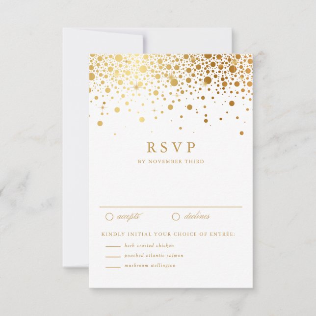 Faux Gold Foil Confetti Pontos de Casamento Cartão (Frente)