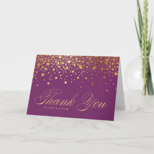 Faux Gold Foil Confetti Pontos Purple Cartões de a