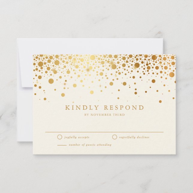 Faux Gold Foil Confetti Pontos | RSVP de Casamento (Frente)