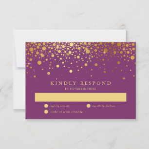 Faux Gold Foil Confetti Pontos RSVP Roxo