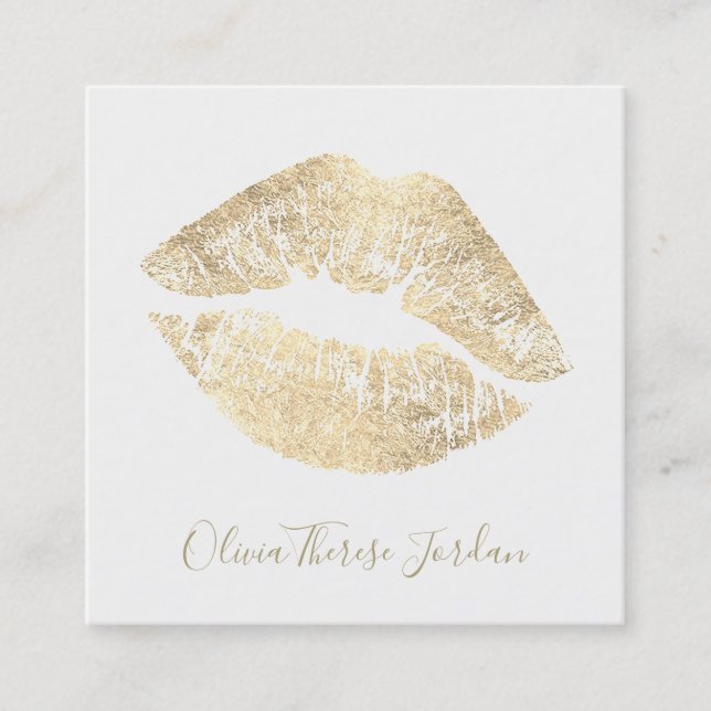 faux gold foil lipstick kiss cartão de visita quad (Frente)