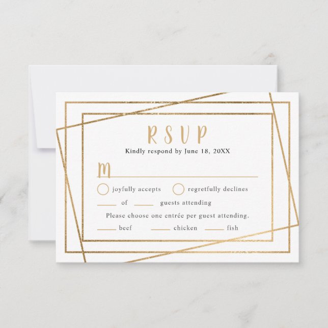 Faux Gold Quadro Geométrico Casamento RSVP + entra (Frente)