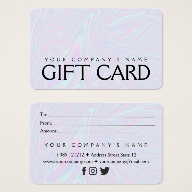 Faux holographic effect texture blue Gift Card (Frente & Verso)