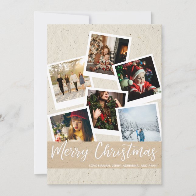 Faux Kraf Instant Multi Photo Merry Christmas Card (Frente)