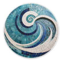 Faux Mosaic Aqua Blue Swirling Ocean Wave