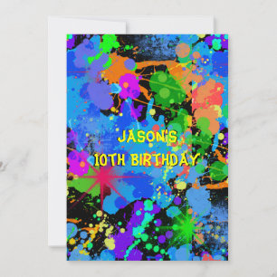 Faux Neon, Paint Splatter, Paintball, Convite