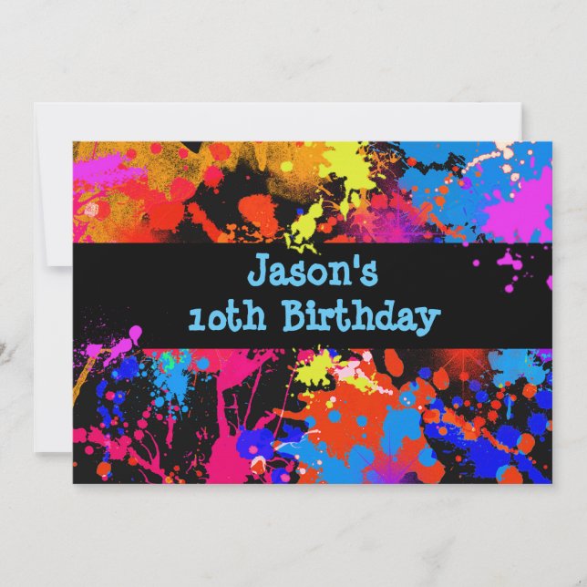 Faux Neon, Paint Splatter, Paintball, Convite (Frente)