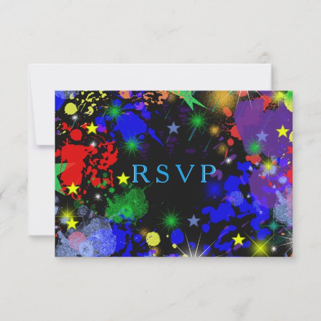 Faux Neon, Paint Splatter, Personalizado, RSVP (Frente)