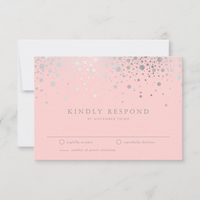 Faux Silver Foil Confetti Blush RSVP Card (Frente)