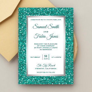 Faux Silver Foil Teal Glitter Convite De Casamento
