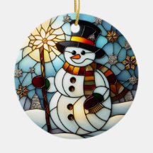 Faux StainGlass Snowman Enfeites de natal