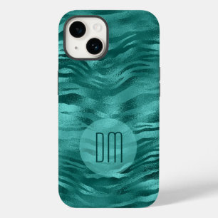Faux Teal Stripe Waves Monograma