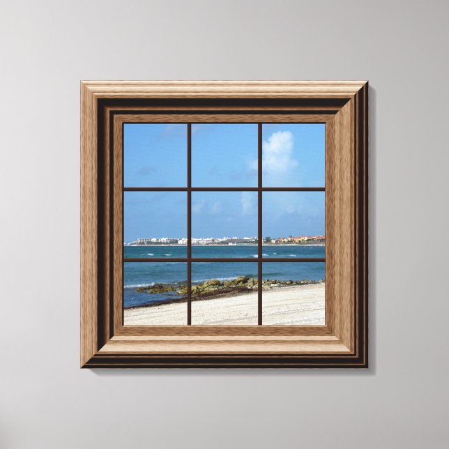 Faux Window View Beach Scene Canvas Wall Art (Frente)