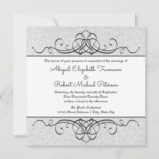 FauxGlitter Vintage Formal Flourish Convite de cas (Frente)