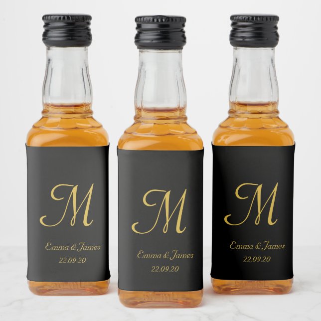 Favor de Casamento do Monograma Dourado e Preto El (Garrafas)