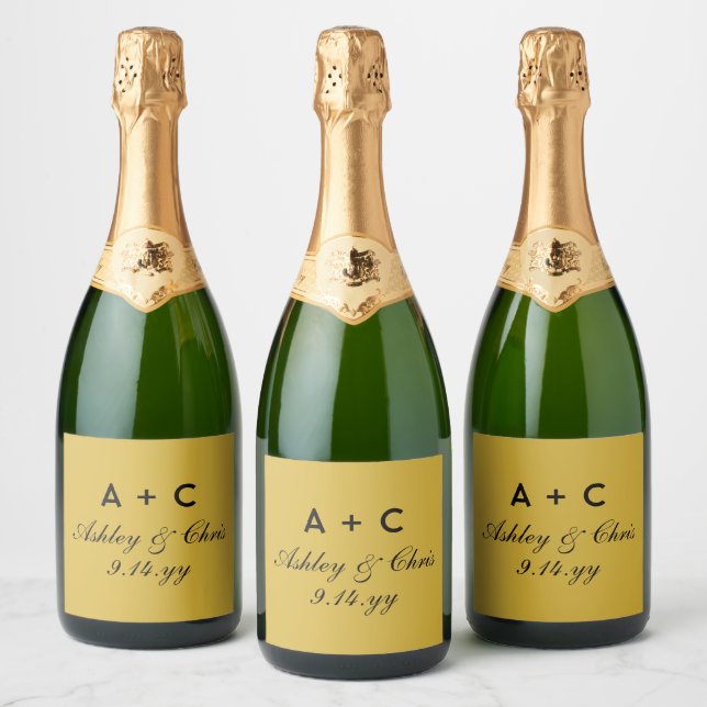 Favor de Champanhe Personalizado Moderno Dourado (Garrafas)