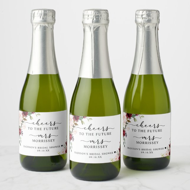 Favor de Chuveiro de Noiva Floral Bege Borgonha (Garrafas)