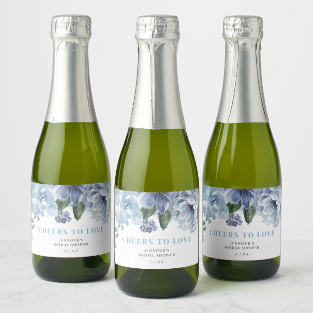 Favor de Festa de Chá de Noiva Floral Azul Românti (Garrafas)