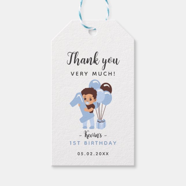 Favor do primeiro aniversario Obrigado, Etiqueta (Frente)