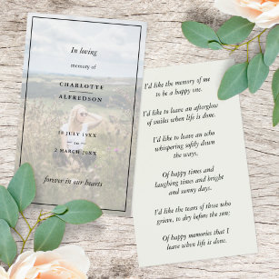 Favor Funeral Elegante   Cartão-Poema Fotográfico 