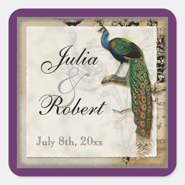 Favorecer o adesivo de presentes - Vintage Peacock (Frente)
