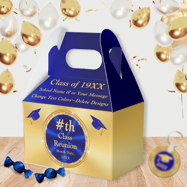 Favoritos, Caixas de Reunião de Classe Azul e Dour (Class Reunion Party Favor Ideas. Blue, Gold, Class Reunion Favors, 50th, 40th, 30th, Class of 1974)