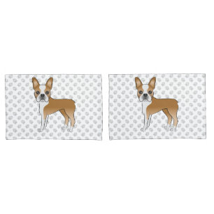 Fawn E White Boston Terrier Cão e patas de cartoo