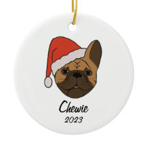Fawn Frenchie Santa Hat Enfeites de natal