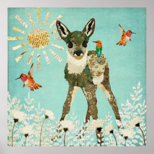 Fawn & Hummingbird Poster