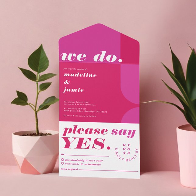 Fazemos Abstrato de Retro Magenta Cor-de-Rosa Mode (We Do Modern Bold Pink Magenta Retro Abstract All In One Invitation)