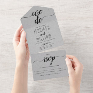 "Fazemos" script de caligrafia cinza kraft weddin