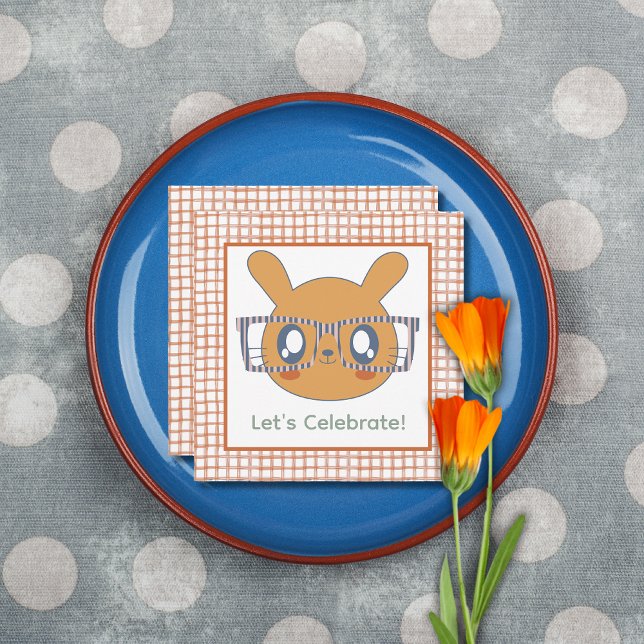 Fazenda Animal Birthday Bunny Orange Gingham (Farm Animal Bunny Orange Gingham Pattern and Border)