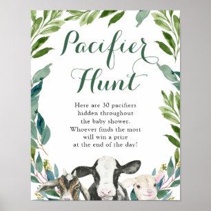 Fazenda Animal Greenery Boy Pacifier Hunt Poster