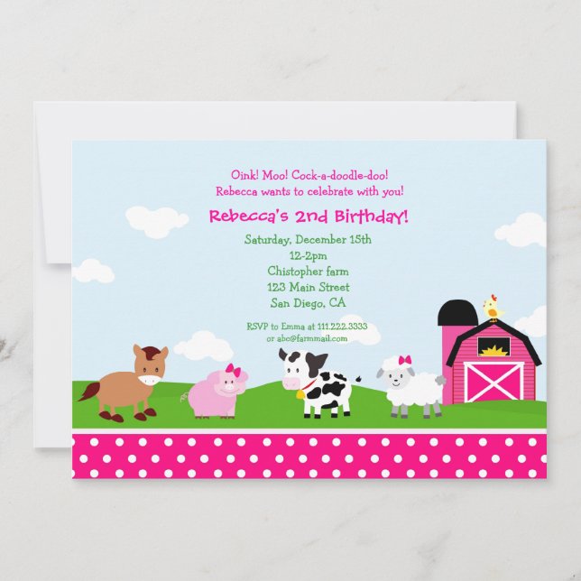 Fazenda Barnyard Birthday - Convites para Meninas (Frente)