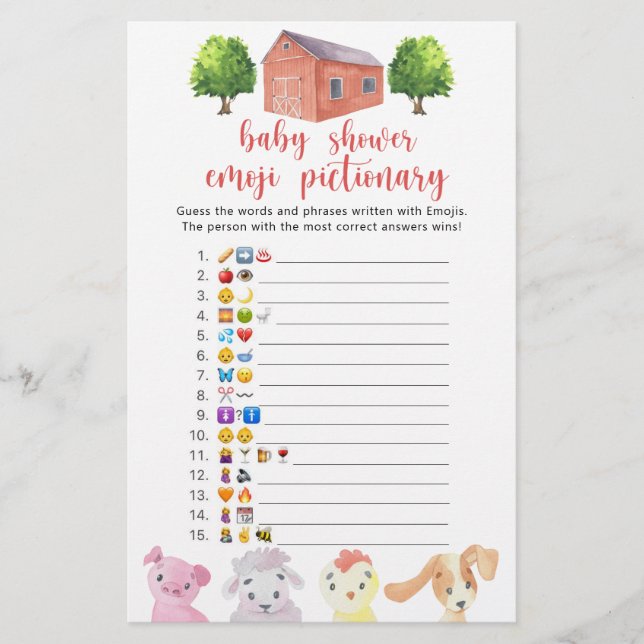 Fazenda - chá de fraldas emoji pictionary game (Frente)