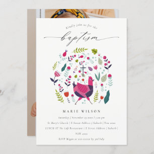 Fazenda Chic Floral Birdie Foto Baptism Convite
